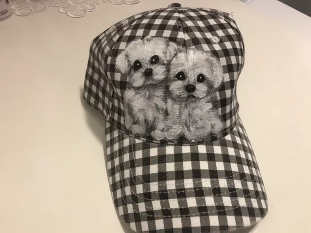 Maltese Puppies Hand Painted Hat 2