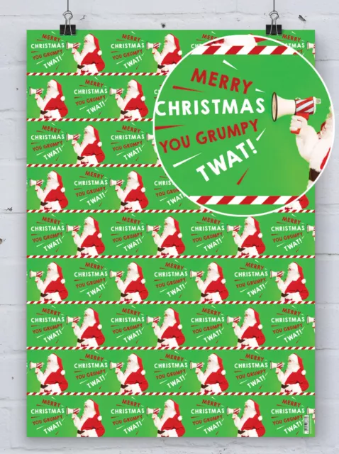 Merry Christmas Grumpy Wrapping Paper Gift Wrap Funny RUDE Hilarious Cheeky