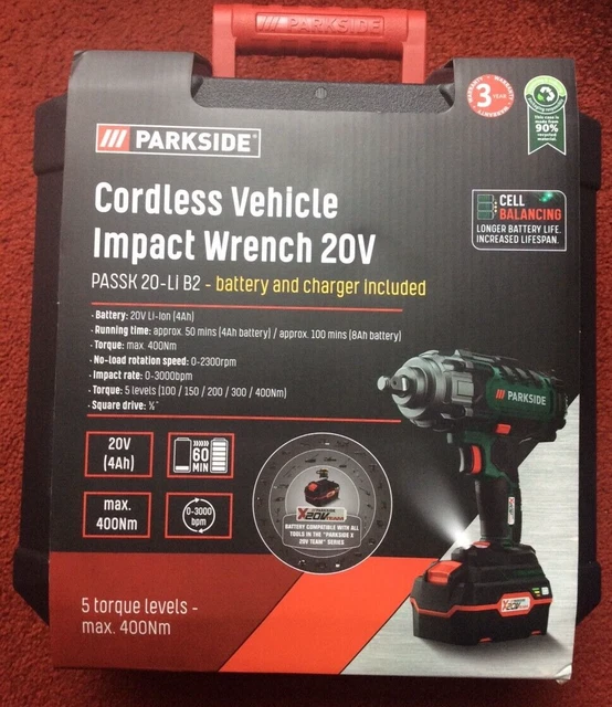 PARKSIDE 20V CORDLESS VEHICLE IMPACT WRENCH PASSK 20Li B2 INC BATTERY