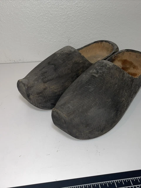 Antique French Dutch Hand Carved Wooden Adult Clogs Shoes Men’s 9.5 /10