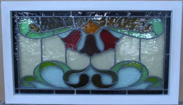 OLD ENGLISH LEADED STAINED GLASS WINDOW TRANSOM Beautiful Floral 29" x 17"