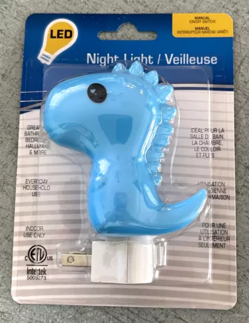 Intertek LED Blue Dinosaur Night Light With Manual On Off Switch 120 Volt NEW