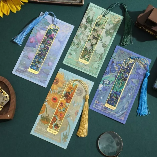 Art Van Gogh Monet Inspired Gift Tassel Gold Tone Metal Bookmark on Backing Card