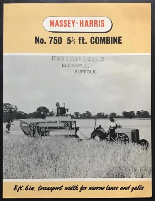 MASSEY HARRIS 5½ Ft Combine No 750 Agricultural Sales Brochure 1950s