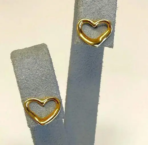 Designer Signed…Tiffany & Co. Pair 18K Yellow Gold Open Heart Pierced Earrings