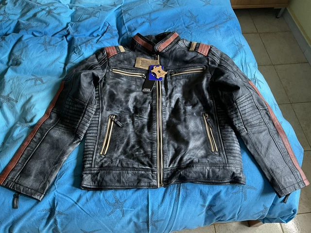 Giacca Pelle Uomo Nera Da Motociclista Nuova (Medium)