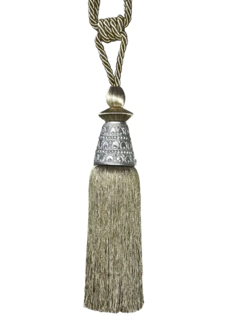 Pair 2 pieces Curtain Tie Backs - 32cm Tassel with Silver Metal Top - Silver Gre