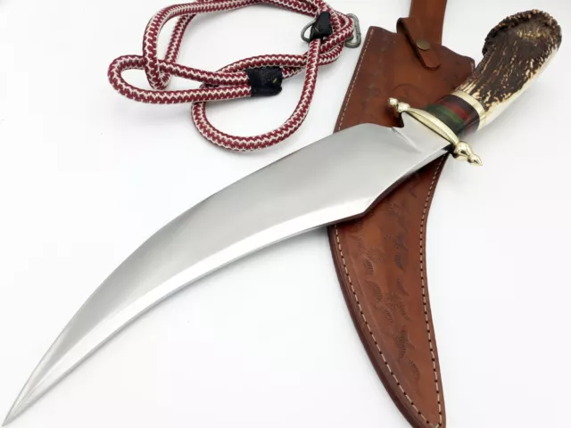 11Mm Stag Antler Crown  Handle Steel Massive Machete Movie Sharp Bowie Knife