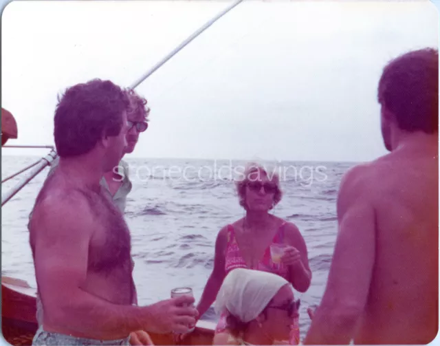 Vintage Found Photo - 1970s - Men And Women Drinking & Partying On Boat At Sea
