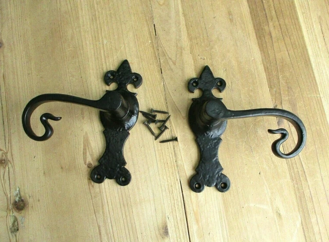 2 Matte Black Door Handles Square Plate Handle Ornate Barn Door Gate Dummy Pair