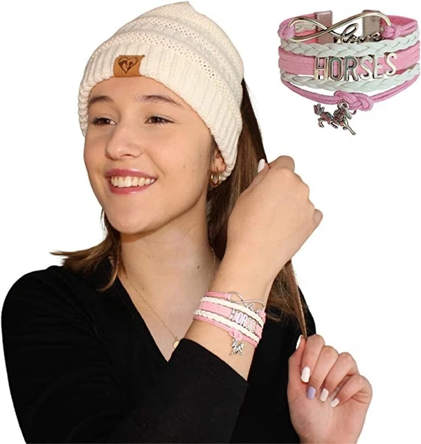 Horse Gifts for Girls. Ponytail Beanie and Horse Bracelet Gift Sets