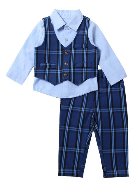 Jungen Kinder Gentleman Anzug Langarm Hemd Hemd Hose Kariert Weste Hochzeit Sets