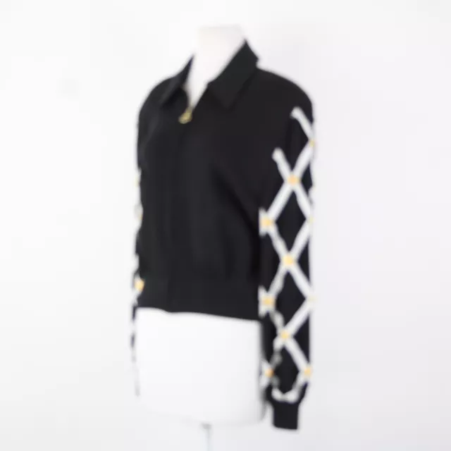 St John Separates Sz M Black White Gold Zipper Collared Santana Knit Jacket