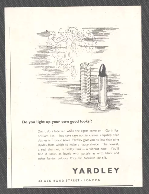 YARDLEY LIPSTICK  :-   Original Vintage 1950 Advert ~ POST FREE