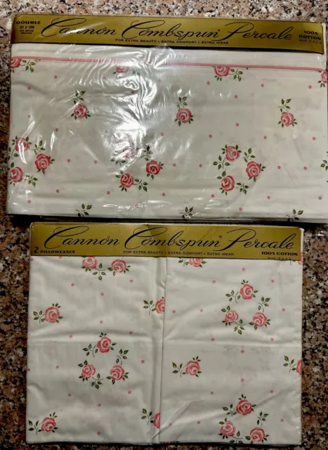 Vintage CANNON Combspun Percale Double Sheet And 2 Pillowcases Brand New