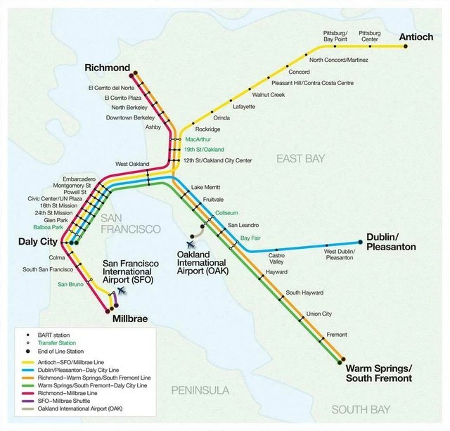 BART MAP, SAN Fransisco Subway Map, Bay Area Rapid Transit Map, Public ...