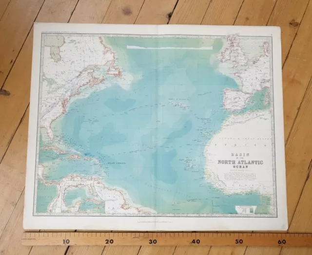 Basin of North Atlantic 1898 Victorian Map Keith Johnston's Royal Atlas