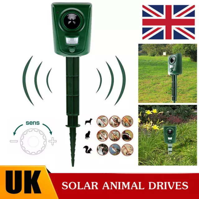 Ultrasonic Garden Deterrent Repeller Animal Repellent Bird Fox Cat Dog Scarer UK