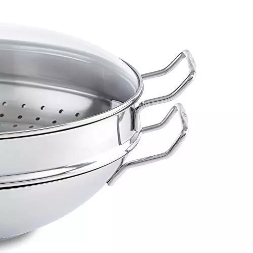 Fissler Nanjing Padella wok in acciaio inox 36 cm, grande padella wok senza rive 3