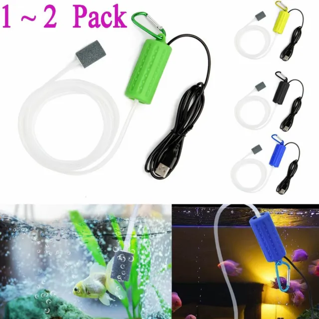 2Pc Mini USB Aquarium Fish Tank Oxygen Air Pump Mute Energy Save Supply Portable