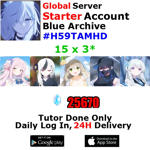 [GLOBALE] BLUE ARCHIVE Starter Account 15x3* 25k+ Pirossene Mika H59T