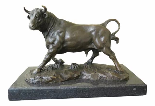 LF37318EC: SIGNATURE STATUARY Bronze Bull Statue On Marble Base AL-455 ~ NEW