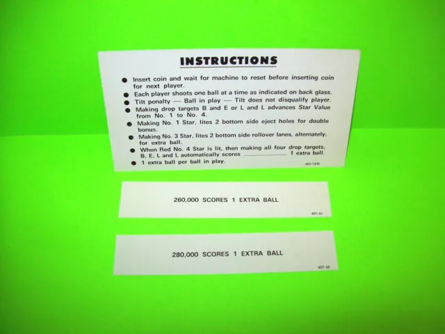 Liberty Bell Orig. NOS 1977 Pinball Machine Instruction Score Cards #1