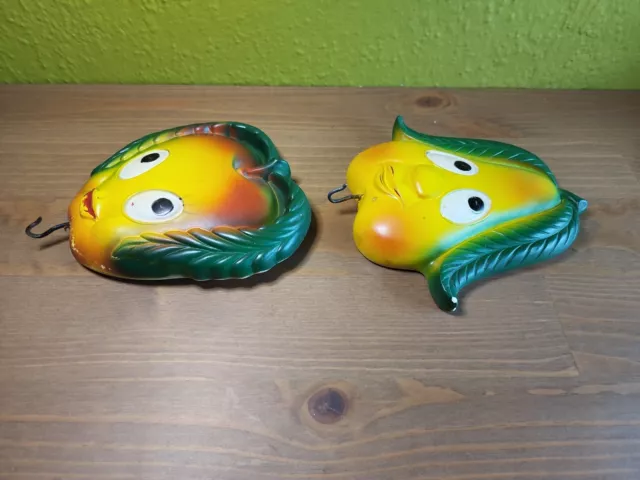 VTG 1970s Miller Studios Anthropomorphic Chalk Ware Apple & Pear Faces w/Hooks 5