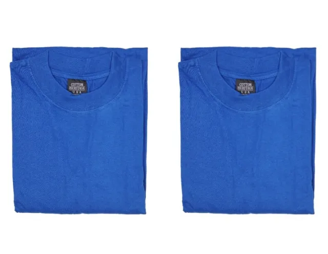 COTTON HERITAGE MENS Royal Blue Plain T Shirt Qty-2 Super Heavy Big And ...
