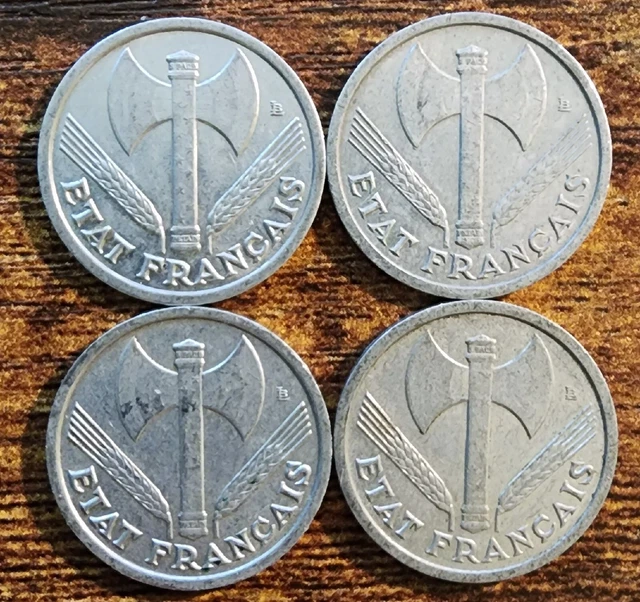 (4) Vichy French State 1942-1944 Wwii Era ~1 Franc~Aluminum Coin