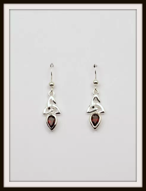 January Garnet ~ Celtic Sterling Silver Birthstone Earrings ~ Birthday  Free P&P