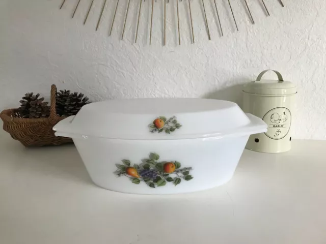 👿 Ancienne Cocotte Plat à Four Arcopal Vintage Décor motif Fruits