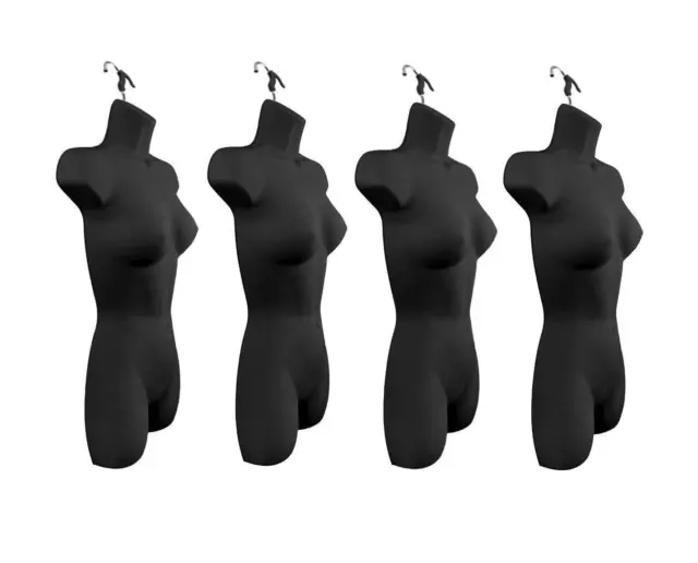 New Female Dress Mannequin Form (Hard Plastic / Black) with Hook for Hanging 4PK