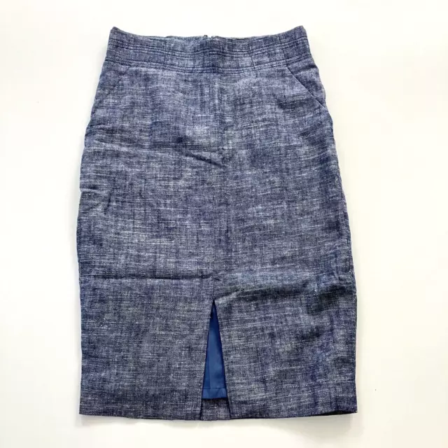 ANN TAYLOR WOMEN Blue Chambray Linen Pencil Skirt Pockets 0P $12.87 ...