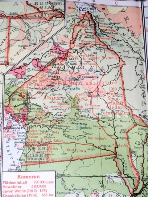 1928 Map Of German Colonies Tanzania Namibia Cameroon Namibia Kiautschou China 3