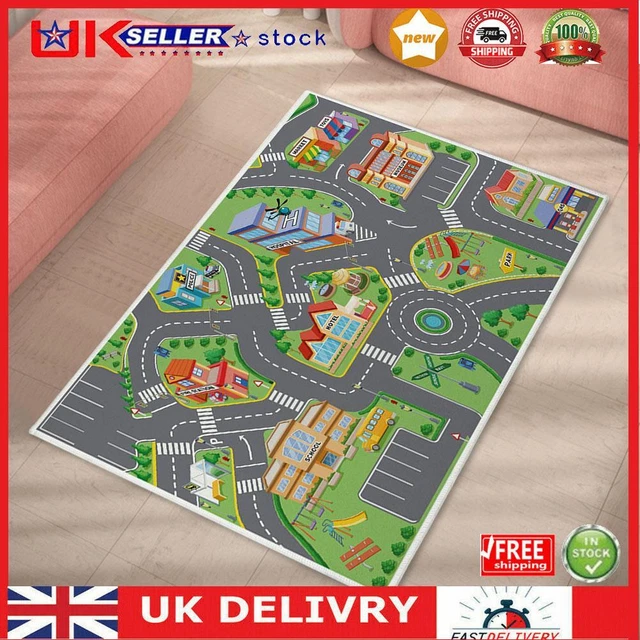 Kids Cartoon Carpet Rectangular Crawling Rug City Track Mat for Playroom Bedroom