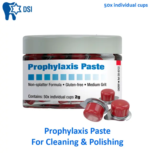 50 pcs Dental Hygiene DSI Prophylaxis Paste Individual Cups 2g Cherry Flavored