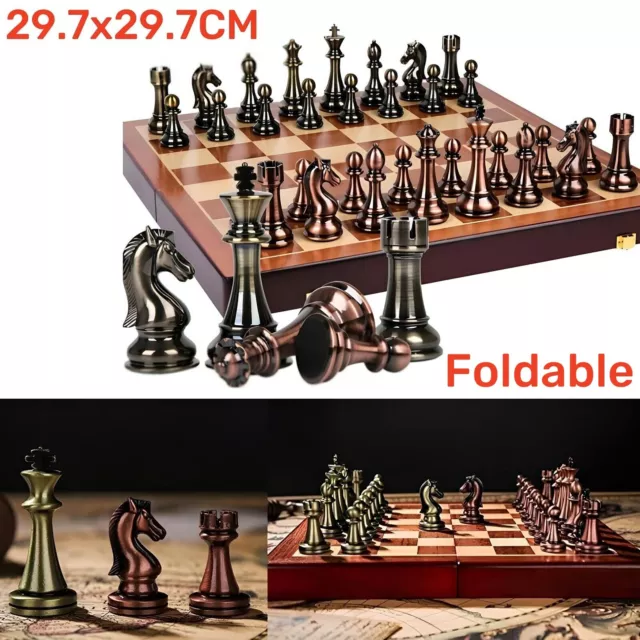 Large Chess Wooden Set Folding Chessboard Pieces Wood Board Foldable