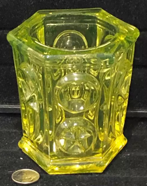 Antique Canary Glass STAR & PUNTY Flint Glass Spooner, Sandwich Glass, c. 1840