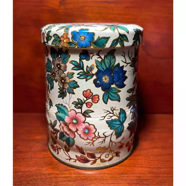 Antique Floral Tin Box Hinged Lid by Daher - Made in England 4”x3