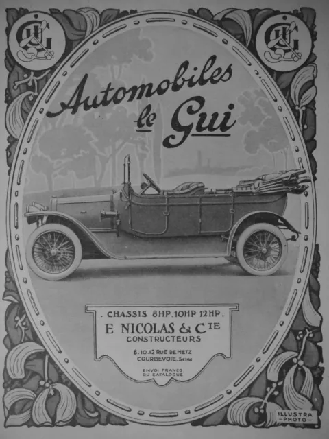 PUBLICITÉ DE PRESSE 1913 AUTOMOBILES LE GUI E.NICOLAS & Cie - ADVERTISING