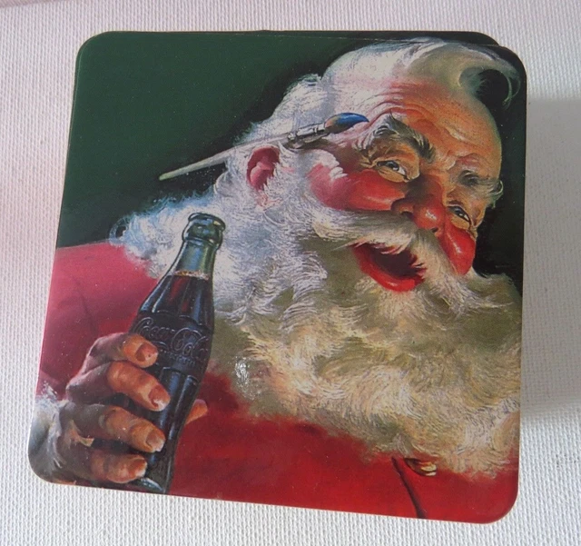 Vintage Set of 12 Coca Cola Christmas SANTA Coasters with Cork back