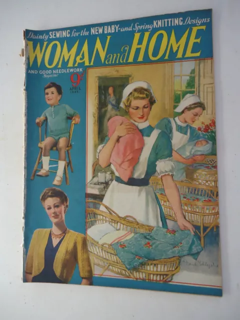 Woman & Home Magazine Apr 1943 Knitting Designs Needlework Fashion FREE POSTAGE