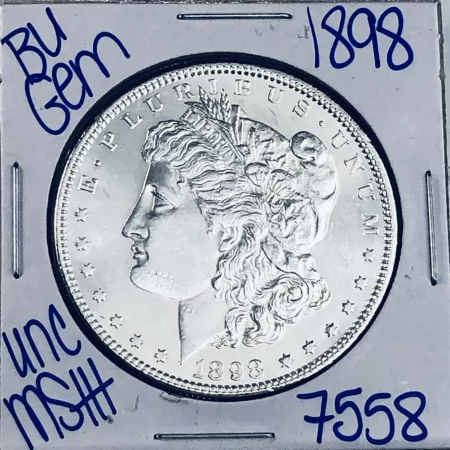 1898 Bu Gem Morgan Silver Dollar Unc Ms++ Coin U.s. Mint Free Shipping 7558