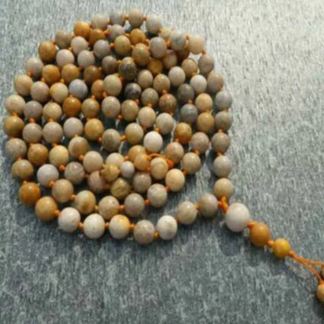 8mm Natural 108 knot Crazy agate gemstone beads necklace Choker Wholesale