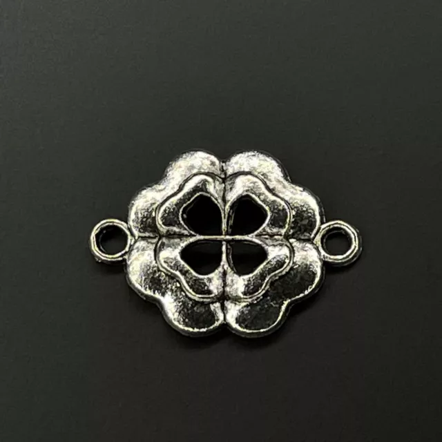 Clover Flower Connector Charm x 5 , Silver Coloured Alloy Metal