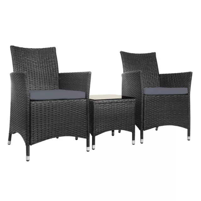 Gardeon Patio Furniture Outdoor Furniture Set Chair Table Garden Wicker Black