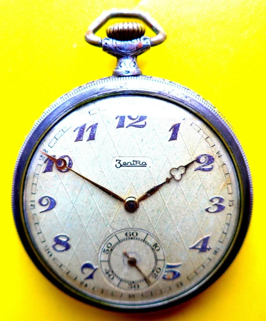 Argento Uomo Orologio Tascabile " Zentra " Con Caliber 55,Buona Funzione,ca.1935
