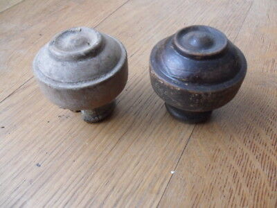 antique pair of wood doorknobs bulls eye turned door knobs spares repairs ? 19B