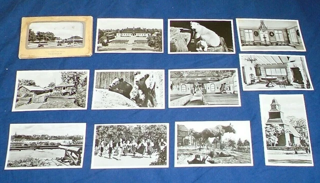 12 Vintage Sweden Skansen Zoo Buildings & Animal Photos Folder From 1950-Ties